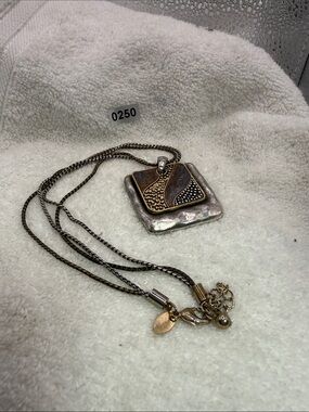 Two-Tone Square Lauren Ashley Pendant Necklace with Textured Detail